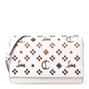 Christian Louboutin Calfskin Spikes Loubinthesky Paloma Clutch Snow