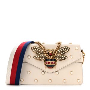 Gucci Nappa Pearl Studded Mini Queen Margaret Broadway Shoulder Bag Mystic White