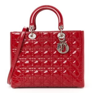 Christian Dior Patent Cannage Large Lady Dior Red