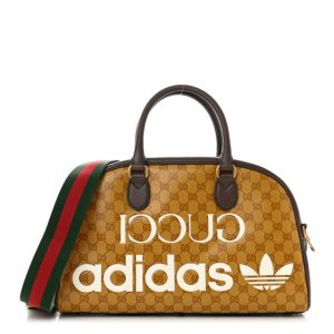 Gucci X ADIDAS Crystal Vintage Monogram Textured Dollar Calfskin Web Trefoil Logo Medium Messenger Bag Mid Natural Nut Off White New Acero