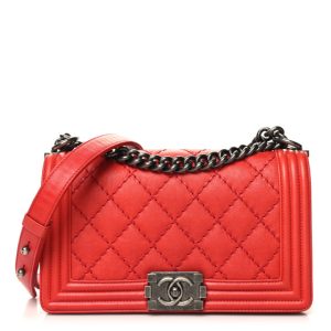 Chanel Calfskin Quilted Double Stitch Medium Boy Flap Red