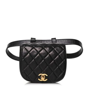 Chanel Lambskin Quilted Flap Waist Belt Bag 80 32 Black