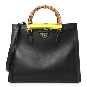 Gucci Calfskin Medium Diana Tote Bag Black Yellow Fluo