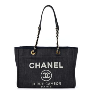 Chanel Denim Small Deauville Tote Dark Blue White