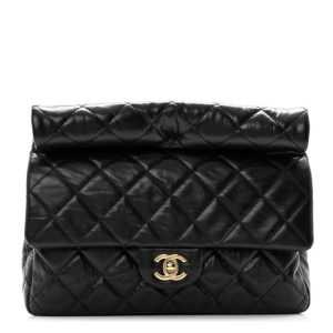 Chanel Crumpled Calfskin Quilted Clutch Black