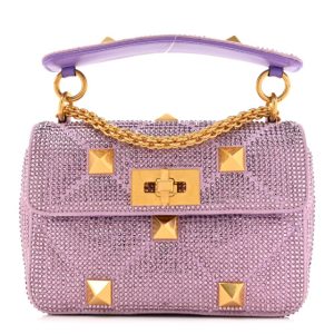 Valentino Garavani Crystal Suede Small Roman Stud Shoulder Bag Light Amethyst Glicine