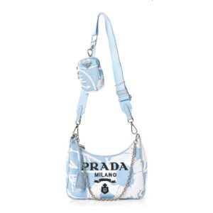 Prada Nylon Drill Logo Embroidered Re-Edition 2005 Shoulder Bag Celeste White