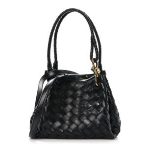 Bottega Veneta Nappa Intrecciato Small Parachute Shoulder Bag Black