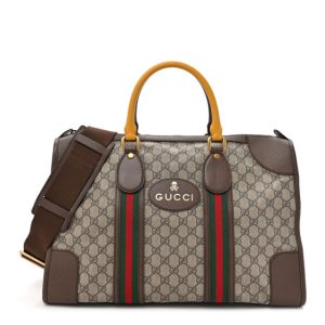 Gucci Soft GG Supreme Monogram Web Medium Duffle Bag Beige New Acero Crop