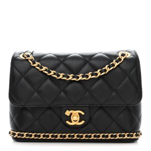 Chanel Caviar Quilted Camellia Chain Around Flap Black
