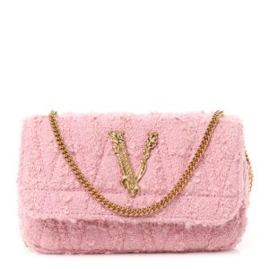 Versace Tweed Lambskin Virtus Mini Chain Bag Pale Pink