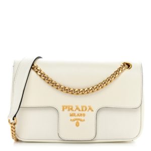 Prada Saffiano Flap Shoulder Bag White