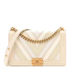 Chanel Caviar Suede Calfskin Chevron New Medium Boy Flap White