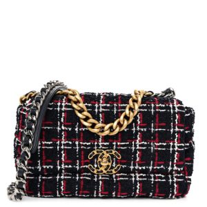 Chanel Tweed Quilted Medium Chanel 19 Flap Navy Blue White Red