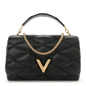 Louis Vuitton Lambskin Malletage Top Handle GO-14 GM Black