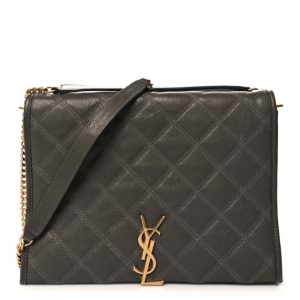 Saint Laurent Lambskin Quilted Mini Becky Chain Bag Grey Kaki
