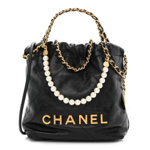 Chanel Shiny Crumpled Calfskin Quilted Pearl Mini Chanel 22 Black