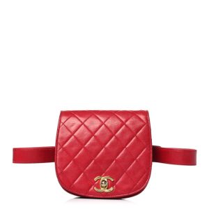 Chanel Lambskin Quilted Flap Waist Belt Bag 75 30 Red