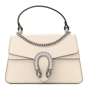Gucci Dollar Calfskin Crystal Mini Dionysus Top Handle Bag Mystic White