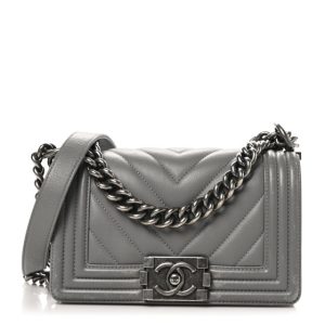 Chanel Calfskin Chevron Quilted Small Boy Flap Grey
