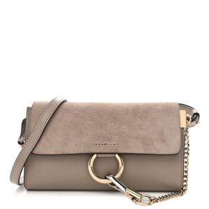 Chloe Suede Calfskin Mini Faye Shoulder Bag Motty Grey