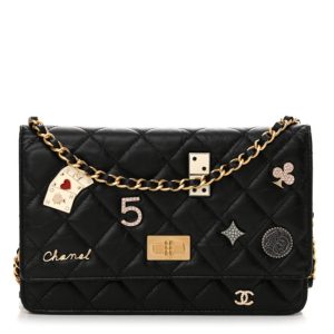 Chanel Aged Calfskin Lucky Charms Casino 2.55 Reissue Wallet on Chain WOC Black