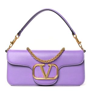 Valentino Garavani Calfskin Vlogo Loco Shoulder Bag Glicine