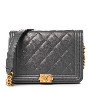 Chanel Caviar Quilted Mini Boy Wallet On Chain WOC Dark Gray