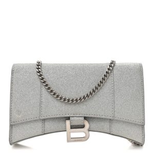 Balenciaga Sparkling Fabric XS Hourglass Wallet On Chain Silver