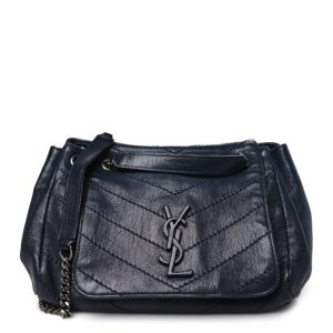 Saint Laurent Vintage Lambskin Chevron Monogram Small Nolita Blue