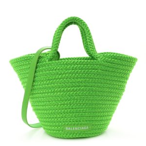 Balenciaga Nylon Lambskin Woven Mini Ibiza Basket With Strap Acid Green
