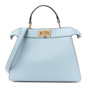 Fendi Vitello Seta Shiny Nappa Small Peekaboo I SEE U Satchel Azzurro Baby Camelia