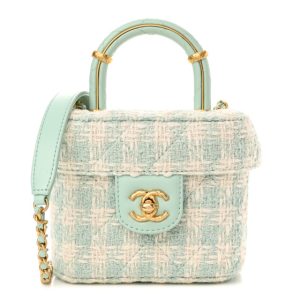 Chanel Tweed Handle Crush Top Handle Flap Bag Light Blue Ecru