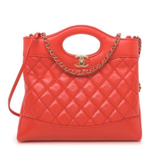 Chanel Shiny Lambskin Quilted Mini 31 Shopping Bag Orange