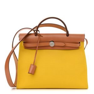 Hermes Vache Hunter Toile Herbag Zip 31 PM Lime Naturel