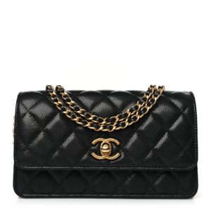 Chanel Caviar Quilted Chain Link Clutch With Chain Black