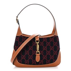 Gucci Monogram Felt Azalea Calfskin Web Small Jackie 1961 Hobo Navy Burgundy