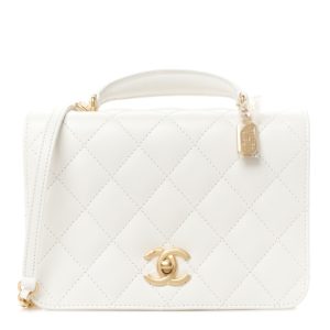 Chanel Caviar Quilted Mini Top Handle Flap White