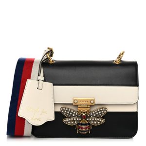 Gucci Calfskin Sylvie Web Queen Margaret Shoulder Bag Mystic White Black