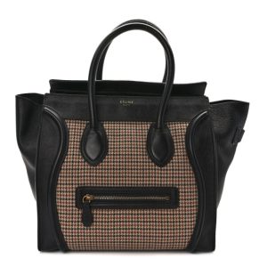 Celine Twill Smooth Calfskin Houndstooth Mini Luggage Dune Black