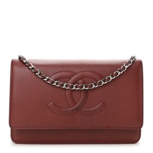 Chanel Caviar Timeless CC Wallet on Chain WOC Dark Red