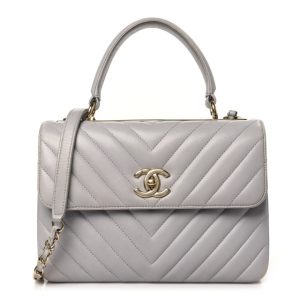 Chanel Lambskin Chevron Quilted Small Trendy CC Flap Dual Handle Bag Grey