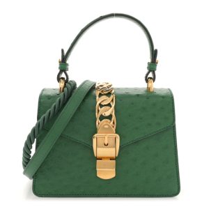 Gucci Ostrich Mini Sylvie Top Handle Bag Green