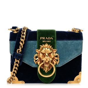 Prada Velluto Lions Head Cahier Shoulder Bag Azzurro