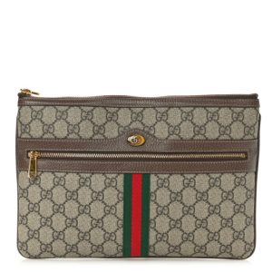 Gucci GG Supreme Monogram Large Ophidia Pouch Clutch Brown