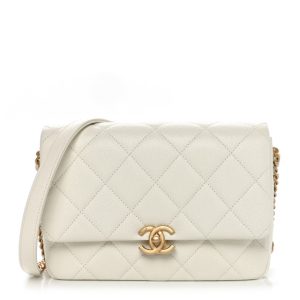 Chanel Shiny Caviar Quilted Small Chain Melody Flap White