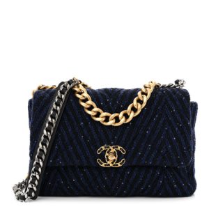 Chanel Tweed Sequin Quilted Large Chanel 19 Flap Blue Multicolor