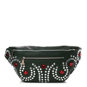 Gucci Grained Calfskin Crystal Embellished Small Belt Bag Green
