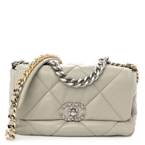 Chanel Lambskin Quilted Medium Chanel 19 Flap Light Grey