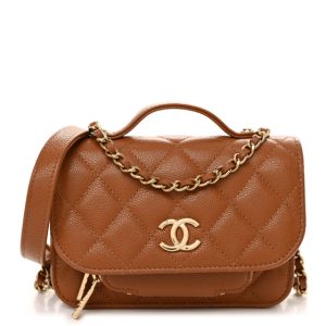 Chanel Caviar Quilted Business Affinity Clutch With Chain Flap Camel